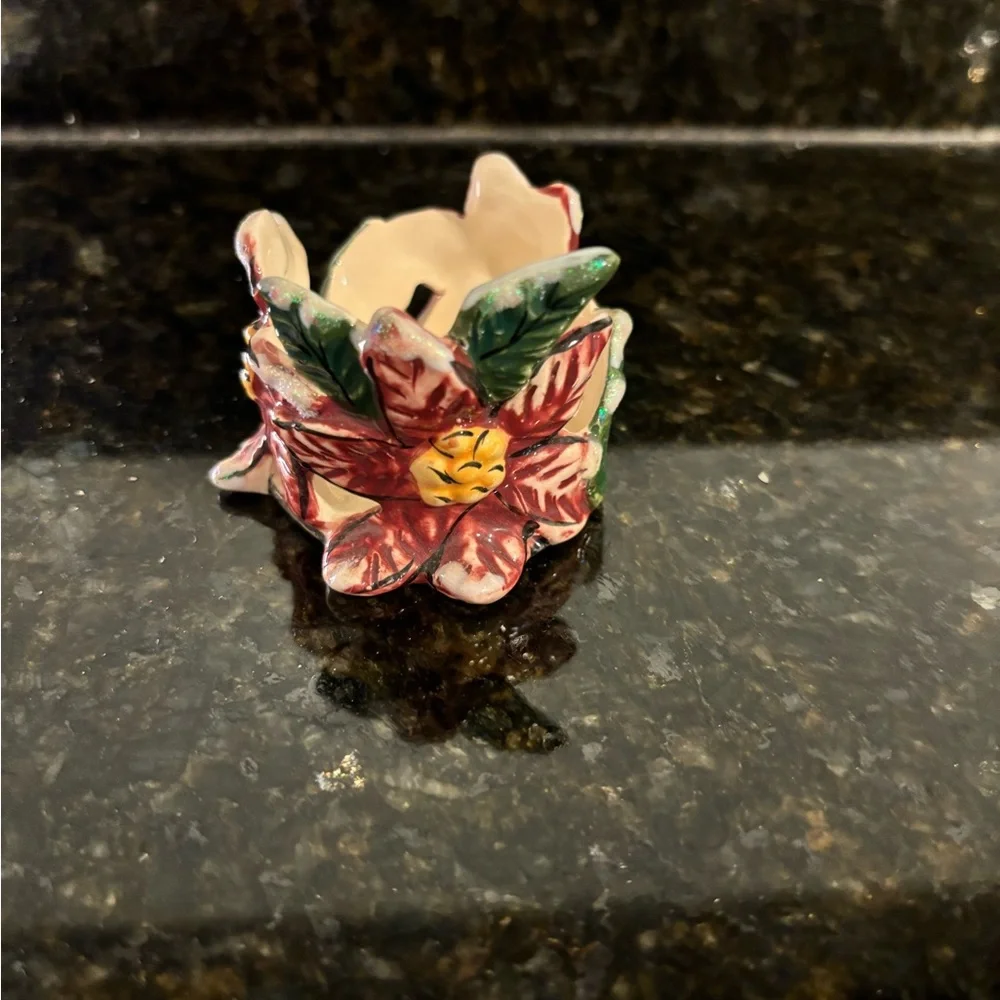 BLUE SKY Vintage 2001 Single Poinsettia Candlestick Holder